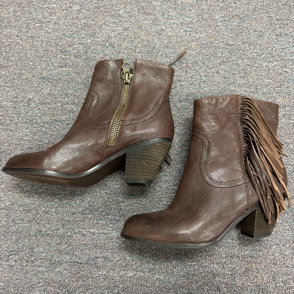 Sam Edelman Shoes - Sam Edelman Brown Leather Fringed Ankle Booties Size 8